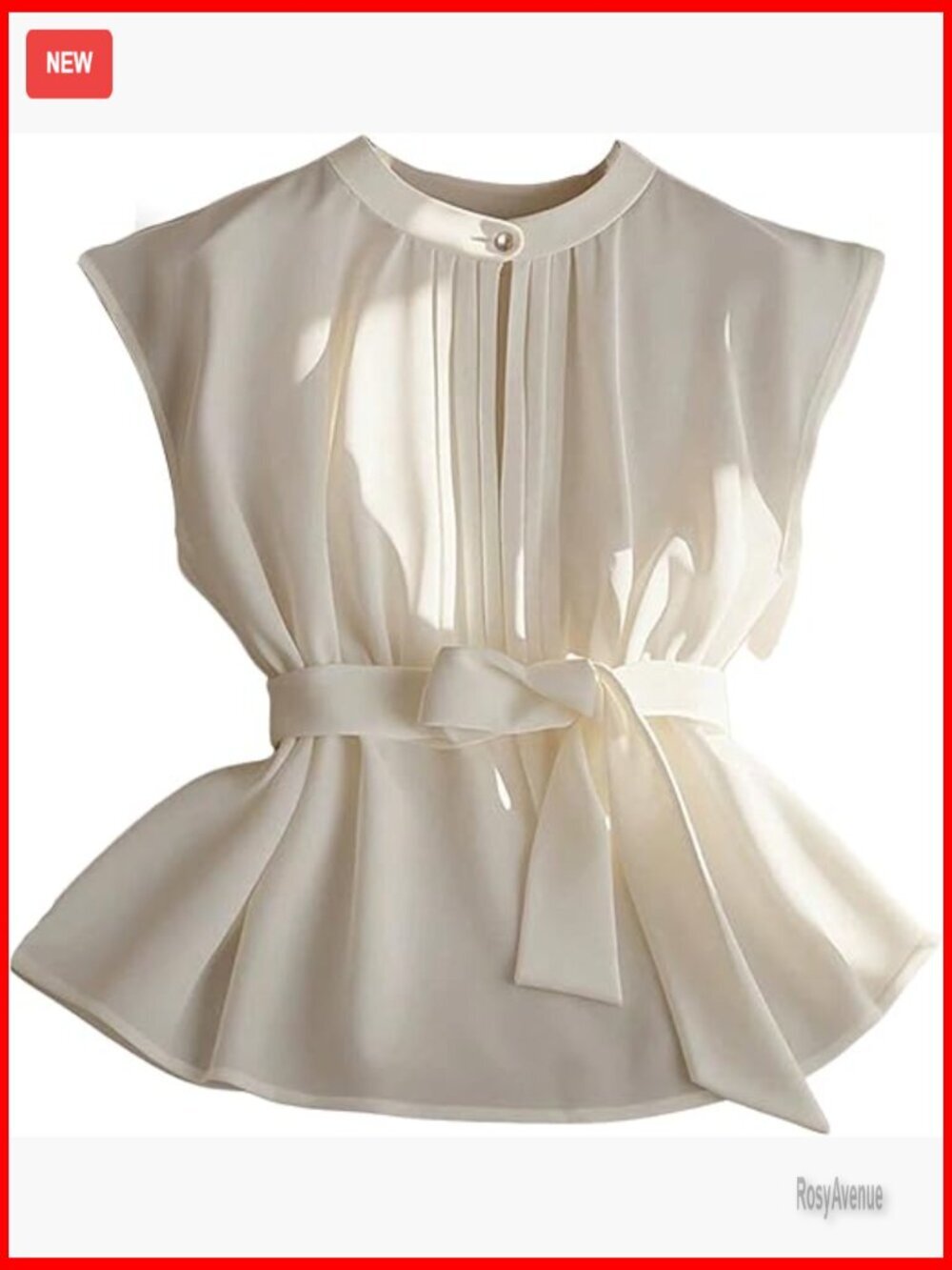Cap Sleeve Tie Waist Pleated Keyhole Top Business Blouse
